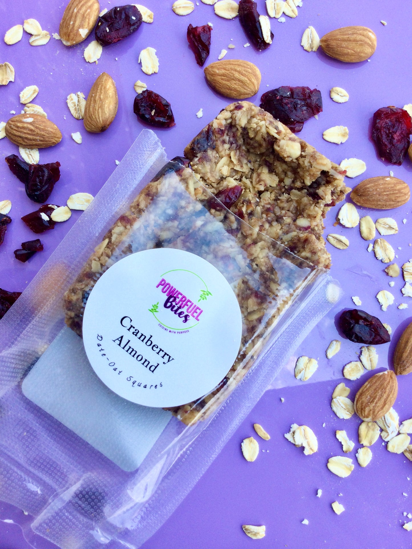 cranberry almond *date-oat squares